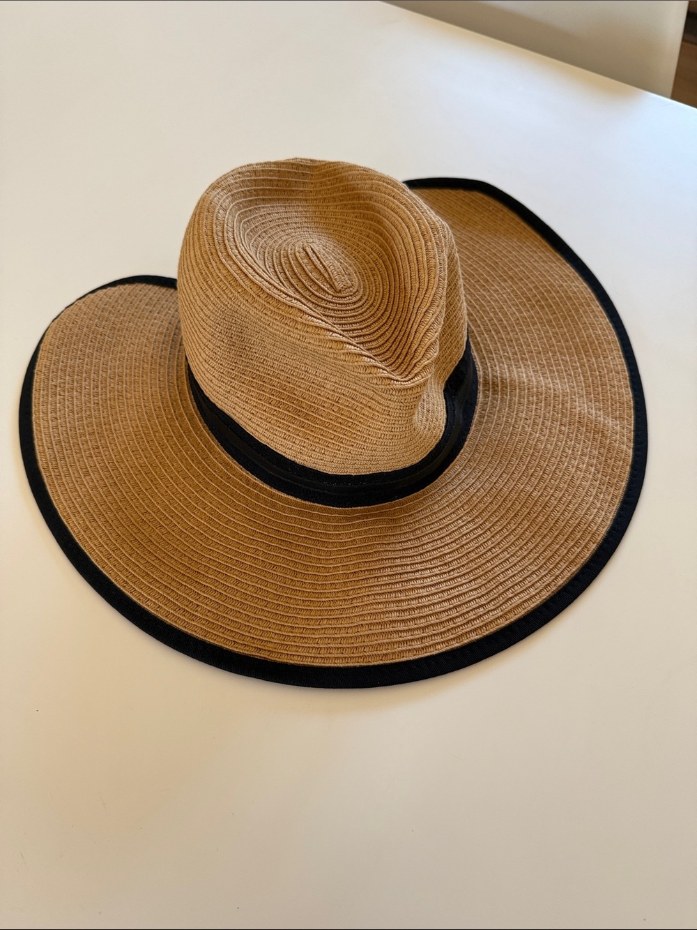 Vince Camuto Tan Straw Sun Hat with Black Trim